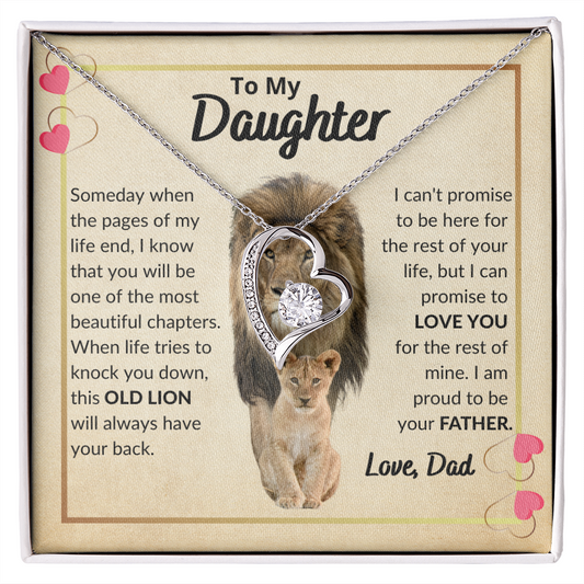 To My Daughter / This Old Lion Will Always Have Your Back / Parchment Background / Forever Love Necklace